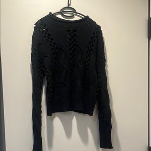 Black Crew Neck Sweater with Textured Knit